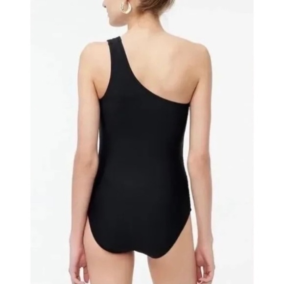 NWT!! J. CREW Factory One Shoulder Ruched Swimsuit One-Piece Solid Black Medium - Picture 7 of 16